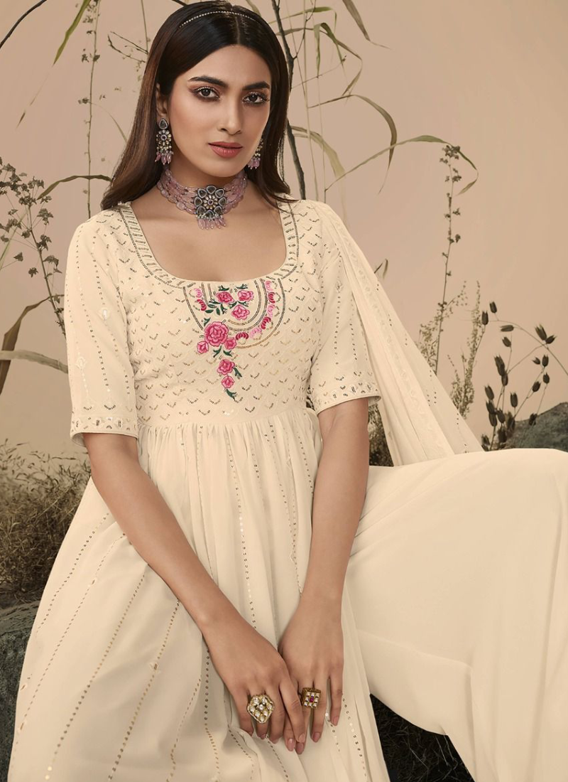 Adorning Georgette Off White Sequence Work Palazzo Salwar Suit