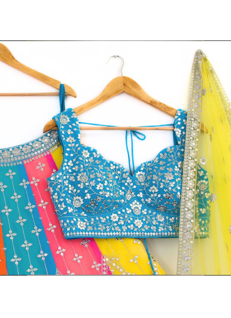 Aesthetically Sequence Embroidered Georgette Multi Color Lehenga Choli