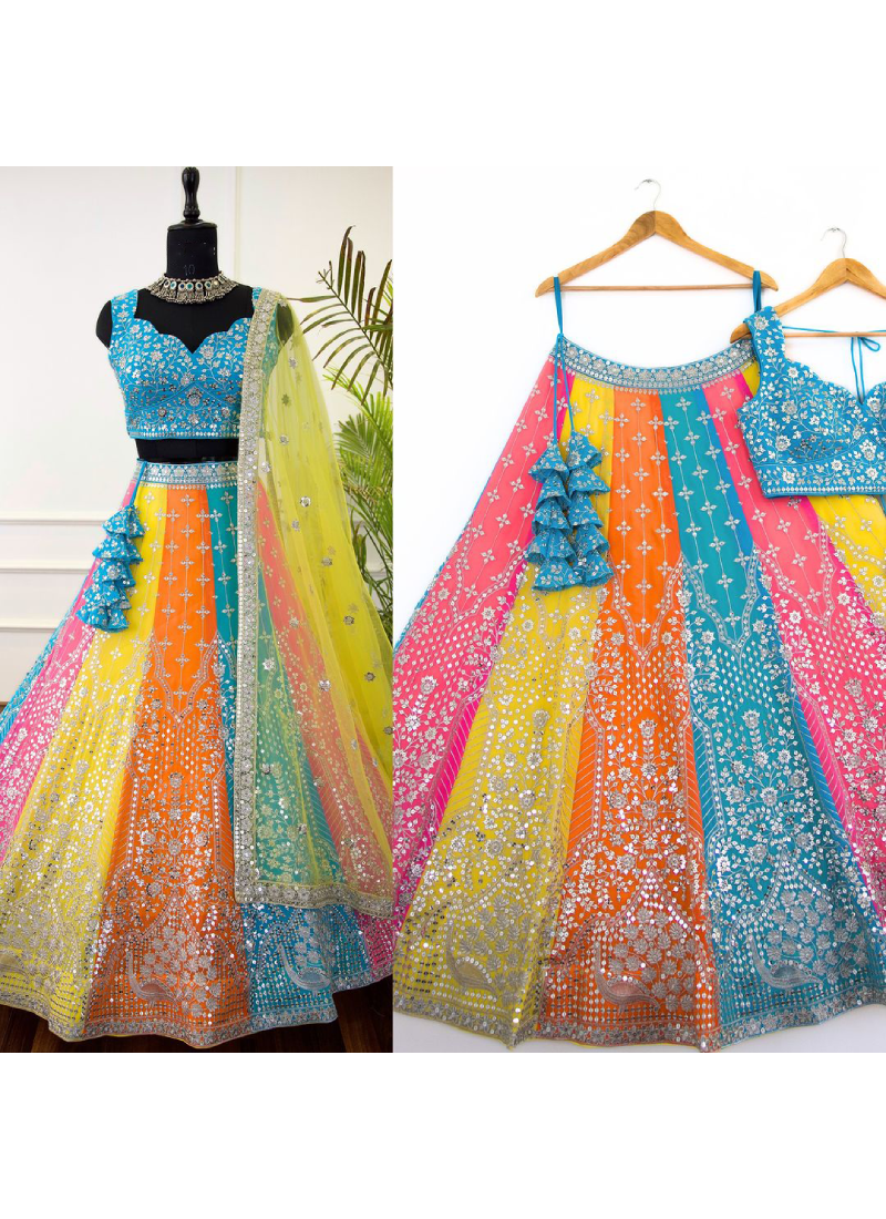 Aesthetically Sequence Embroidered Georgette Multi Color Lehenga Choli