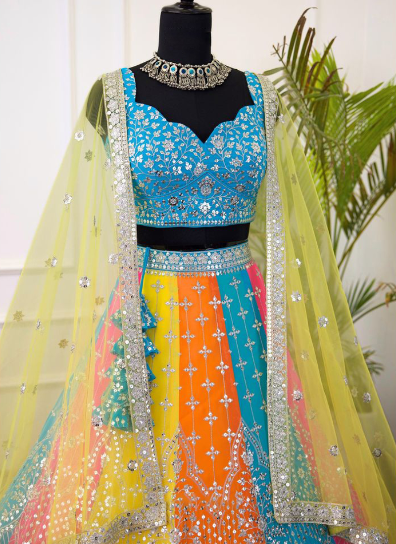 Aesthetically Sequence Embroidered Georgette Multi Color Lehenga Choli