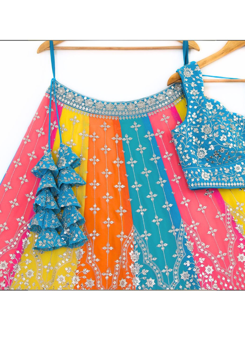 Aesthetically Sequence Embroidered Georgette Multi Color Lehenga Choli