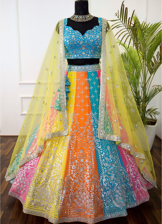 Aesthetically Sequence Embroidered Georgette Multi Color Lehenga Choli